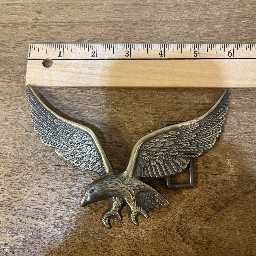 VTG Flying Eagle Belt Buckle Large 6.5" Wingspan Brass Tone Patriotic Americana - Picture 4 of 6